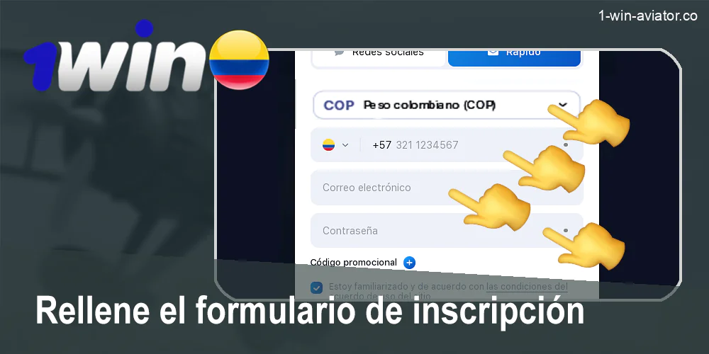 Introduzca su información de registro en 1Win